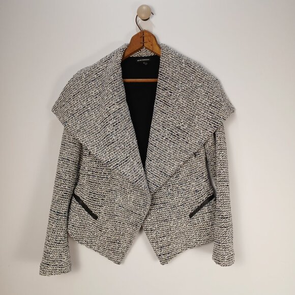 Club Monaco Jackets & Blazers - ​Club Monaco Tweed & Lamb Leather Blazer Womens Size XSmall Luxury Asymetric